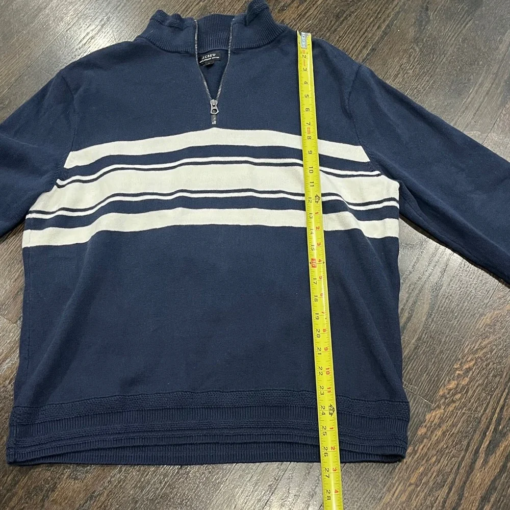 J Crew‎ Organic Cotton Half Zip Pullover Sweater Navy Stripe Organic Men's Large